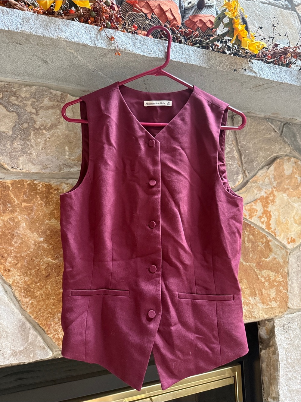 Abercrombie & Fitch Burgundy Button-Front Tailored Vest
